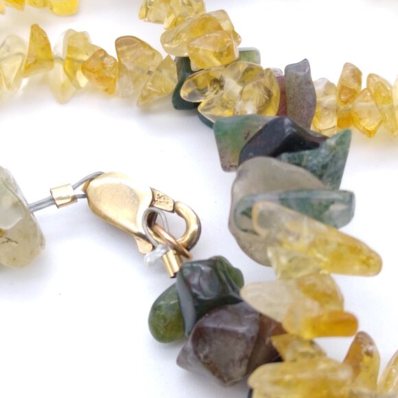 Vintage Polished Gemstone Chips Necklace with Citrine Jade and Amethyst, 14K GF - Picture 4 of 4